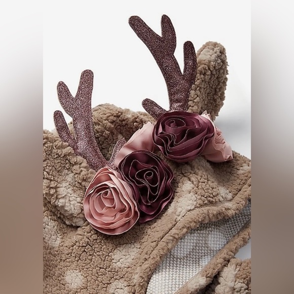 Justice Girls Hooded Reindeer Sherpa Pajamas Plush 2 Piece PJ Set Deer Antlers - Picture 5 of 15